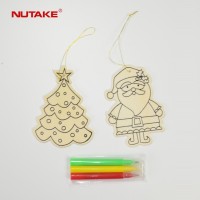 Christmas tree and Santa claus asst.2 wood diy toy with 3pcs water color pen