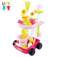 Amazon Hot Sale Kid Garden Cleaning Tool Toy Set Pretend Play Toys Plastic Cleaning Trolley Garden Tool Set For Kids